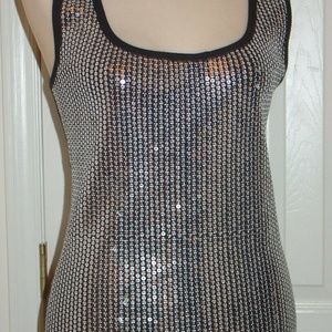 BISOU BISOU TANK TOP , SILVER SEQUIN FRONT BlK BAC